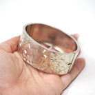 Antique Floral Bangle - Art Deco Sterling Silver Engraved Nature Leaf Designs - Hallmarked 1920 Wide Stacking Hinged Birmingham Jewelry