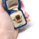 Art Deco Citrine Ring - Vintage 14k White Gold Natural Orange Gemstone Seed Pearl Halo - Circa 1930s Era Size 6 1/4 Cocktail Fine Jewelry