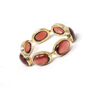 Garnet Eternity Ring - Estate 14k Yellow Gold Natural Red Oval Cabochon Gemstones - Modern Circa 2000s Era Size 8 January Birthstone Jewelry