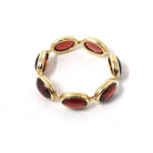 Garnet Eternity Ring - Estate 14k Yellow Gold Natural Red Oval Cabochon Gemstones - Modern Circa 2000s Era Size 8 January Birthstone Jewelry