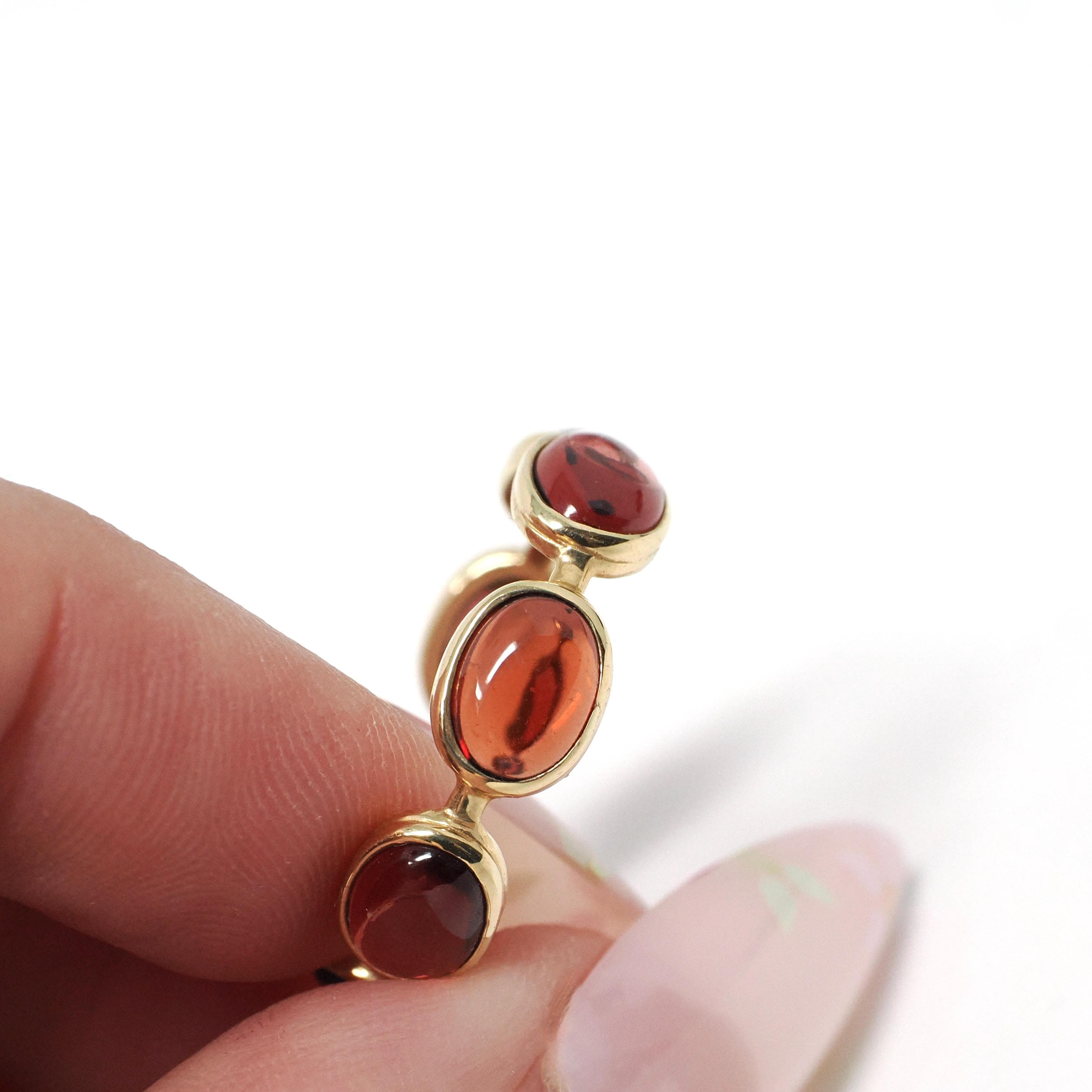 Garnet Eternity Ring - Estate 14k Yellow Gold Natural Red Oval Cabochon Gemstones - Modern Circa 2000s Era Size 8 January Birthstone Jewelry