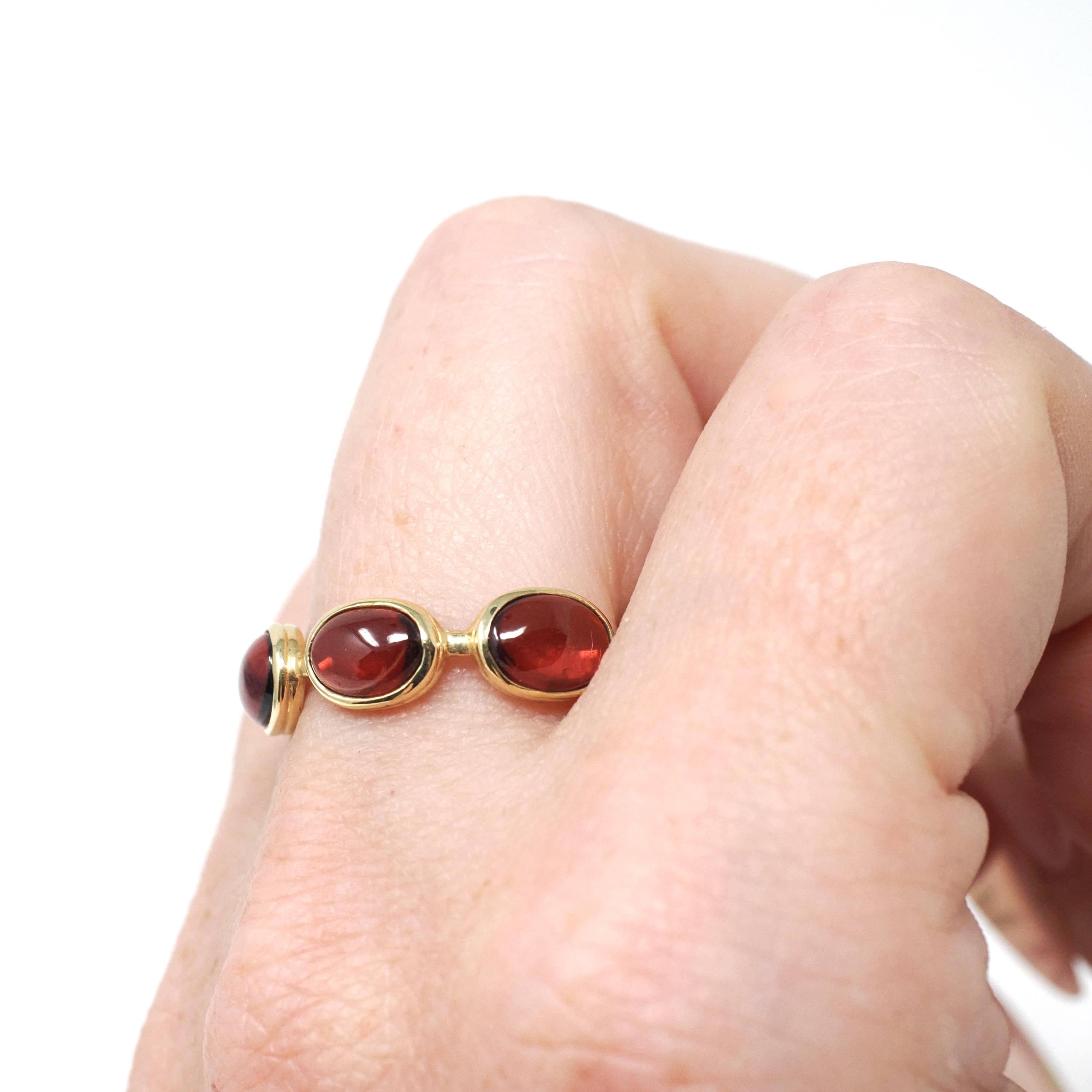 Garnet Eternity Ring - Estate 14k Yellow Gold Natural Red Oval Cabochon Gemstones - Modern Circa 2000s Era Size 8 January Birthstone Jewelry
