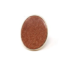 Retro Goldstone Ring - Vintage 10k Yellow Gold Bezel Set Oval Glittering Orange Solitaire Statement - Circa 1960s Era Size 6.25 Fine Jewelry