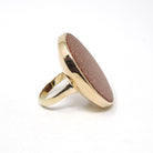 Retro Goldstone Ring - Vintage 10k Yellow Gold Bezel Set Oval Glittering Orange Solitaire Statement - Circa 1960s Era Size 6.25 Fine Jewelry