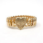 Vintage Expansion Bracelet - Mid Century Gold Filled Heart Engraved Flower Stretch - Circa 1940s Era American Queen Pitman & Keeler Jewelry