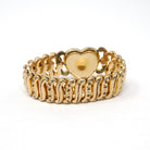Vintage Expansion Bracelet - Mid Century Gold Filled Heart Engraved Flower Stretch - Circa 1940s Era American Queen Pitman & Keeler Jewelry