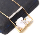 Vintage Horse Necklace - Retro 14k Yellow Gold Natural Jadeite Jade Figural Pendant - Circa 1970's Era Diamond Accented Animal Fine Jewelry