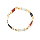 Multi Gemstone Bracelet - Modern Estate 14k Yellow Gold Jadeite & Black Chalcedony - Circa 1990s Era 7.5 Inches Fine Statement Jewelry