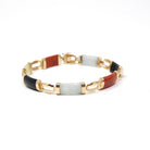 Multi Gemstone Bracelet - Modern Estate 14k Yellow Gold Jadeite & Black Chalcedony - Circa 1990s Era 7.5 Inches Fine Statement Jewelry