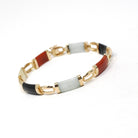 Multi Gemstone Bracelet - Modern Estate 14k Yellow Gold Jadeite & Black Chalcedony - Circa 1990s Era 7.5 Inches Fine Statement Jewelry