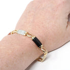 Multi Gemstone Bracelet - Modern Estate 14k Yellow Gold Jadeite & Black Chalcedony - Circa 1990s Era 7.5 Inches Fine Statement Jewelry