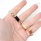 Multi Gemstone Bracelet - Modern Estate 14k Yellow Gold Jadeite & Black Chalcedony - Circa 1990s Era 7.5 Inches Fine Statement Jewelry