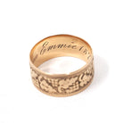 Antique Cigar Band - Victorian Era 10k Rose Gold Engraved Dot & Leaf Designs Ring - Dated 1874 Size 5 1/2 Unisex Wide Wedding Fine Jewelry