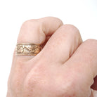 Antique Cigar Band - Victorian Era 10k Rose Gold Engraved Dot & Leaf Designs Ring - Dated 1874 Size 5 1/2 Unisex Wide Wedding Fine Jewelry
