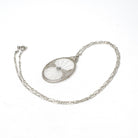 Rock Crystal Quartz Necklace - Art Deco 14k White Gold Oval Natural Diamond Pendant - Antique Circa 1930s Statement Filigree Fine Jewelry