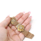 Victorian Mesh Slide Bracelet - Antique 10k Yellow Gold Black Enamel Taille D'epargne Seed Pearl - Vintage 1800s Tassel Rare Fine Jewelry