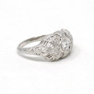 Art Deco Diamond Ring - Vintage 19k White Gold .25 CTW Filigree Engagement - Circa 1930s Era Bridal Size 5 3/4 Octagonal Fine Jewelry