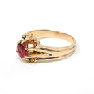 Garnet Doublet Ring - Mid Century 10k Yellow Gold Round Assembled Red Glass Stone - Vintage Circa 1940s Size 10 1/2 Belcher Style Jewelry