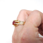 Garnet Doublet Ring - Mid Century 10k Yellow Gold Round Assembled Red Glass Stone - Vintage Circa 1940s Size 10 1/2 Belcher Style Jewelry