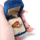 Garnet Doublet Ring - Mid Century 10k Yellow Gold Round Assembled Red Glass Stone - Vintage Circa 1940s Size 10 1/2 Belcher Style Jewelry