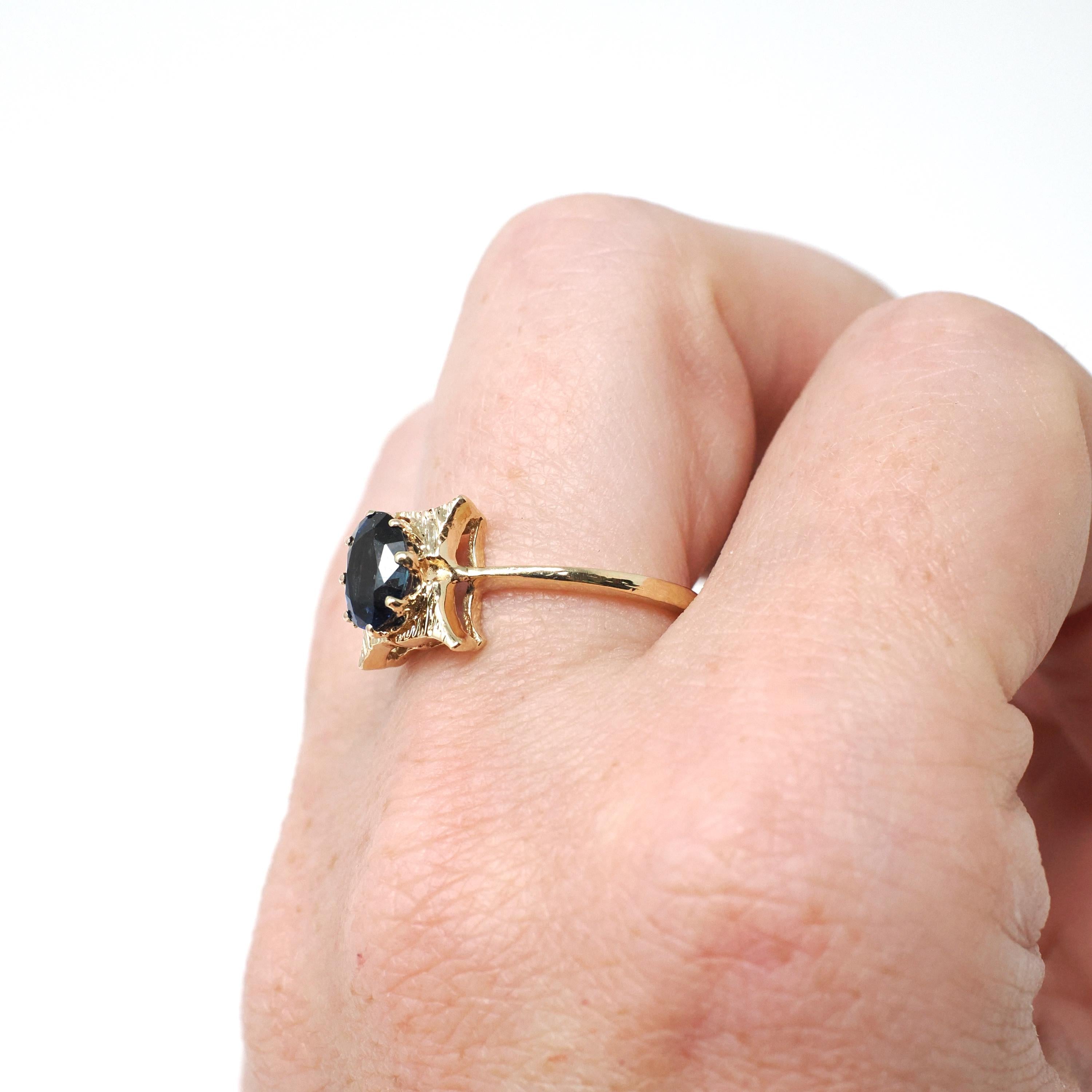 Vintage Sapphire Ring - Retro 14k Yellow Gold Natural Blue Oval Gem Solitaire - Circa 1970s Size 6 3/4 Alternative Engagement Fine Jewelry