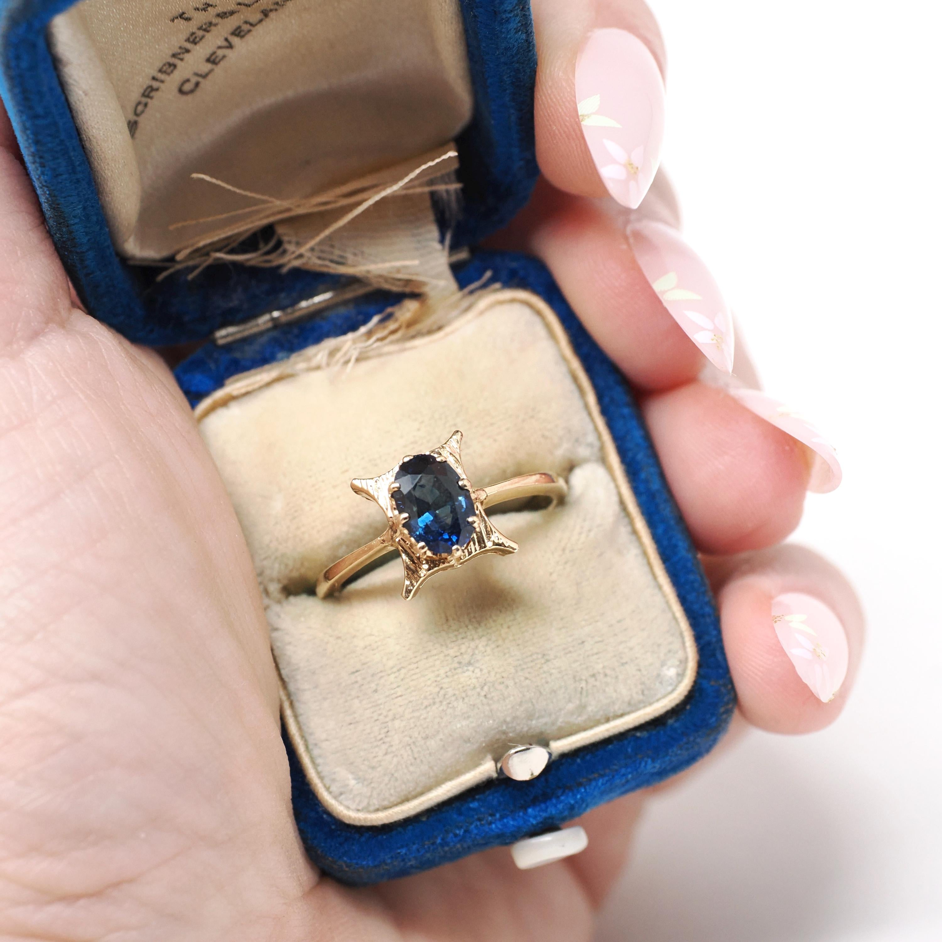 Vintage Sapphire Ring - Retro 14k Yellow Gold Natural Blue Oval Gem Solitaire - Circa 1970s Size 6 3/4 Alternative Engagement Fine Jewelry