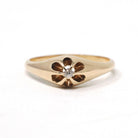 Antique Diamond Ring - Edwardian 14k Yellow Gold Old Mine Cut Belcher Prong Engagement - Circa 1910s Size 6.75 Solitaire Bridal Fine Jewelry