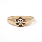 Antique Diamond Ring - Edwardian 14k Yellow Gold Old Mine Cut Belcher Prong Engagement - Circa 1910s Size 7.5 Solitaire Bridal Fine Jewelry