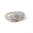 Star Princess Ring - Vintage 14k White Gold Natural .04 CTW Diamonds - Circa 1950s Era Size 6 1/4 Celestial Patriotic Inspired Fine Jewelry