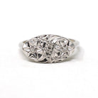 Star Princess Ring - Vintage 14k White Gold Natural .04 CTW Diamonds - Circa 1950s Era Size 6 1/4 Celestial Patriotic Inspired Fine Jewelry