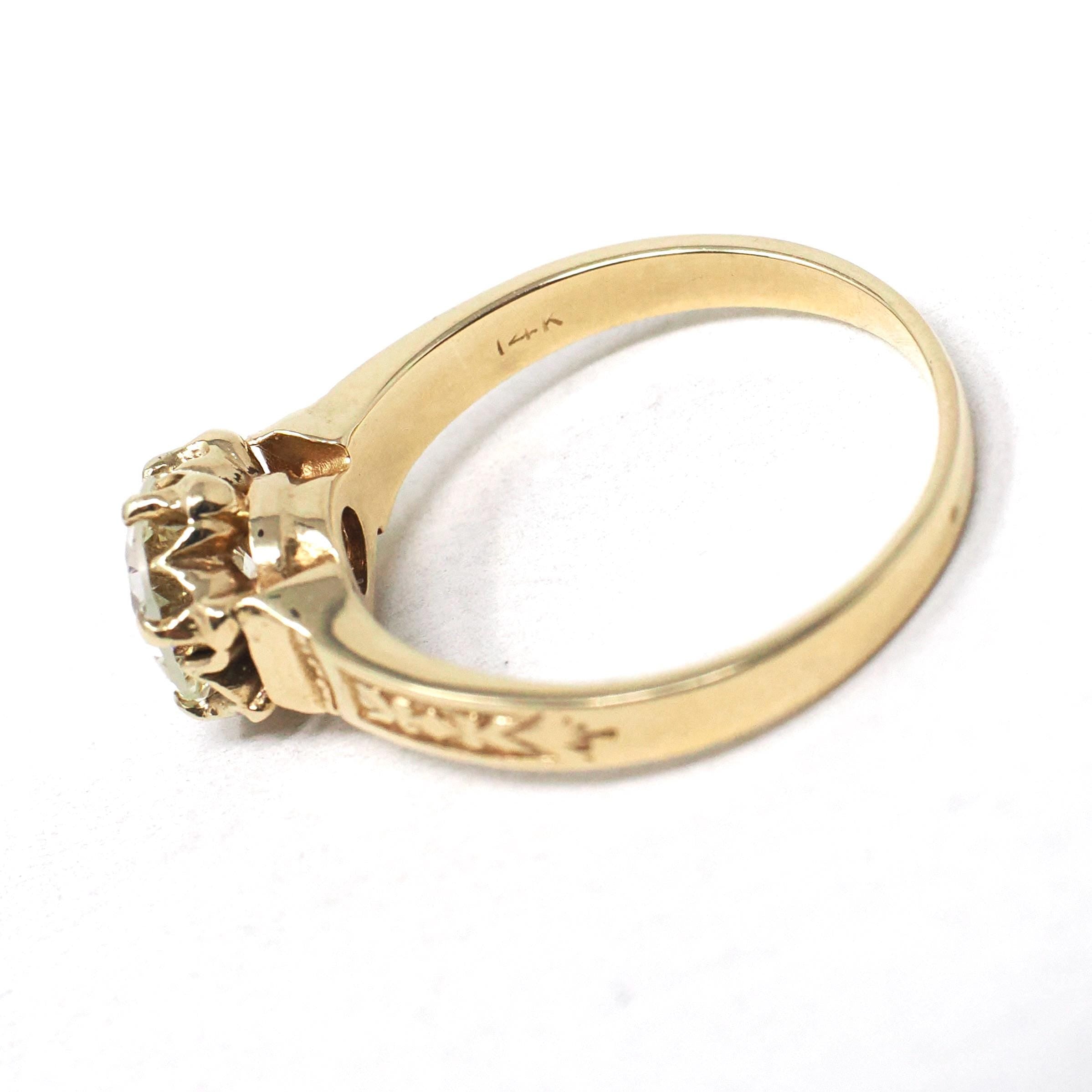 Diamond Engagement Ring - Vintage 14k Yellow Gold .88 CT Old European Cut Solitaire - Victorian Revival Style Size 7 Fine Bridal Jewelry