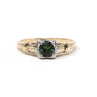 Vintage Tourmaline Ring - Mid Century Era 14k Yellow White Gold Natural Green Gem Engagement - Circa 1940s Size 6 3/4 Fine Two Tone Jewelry