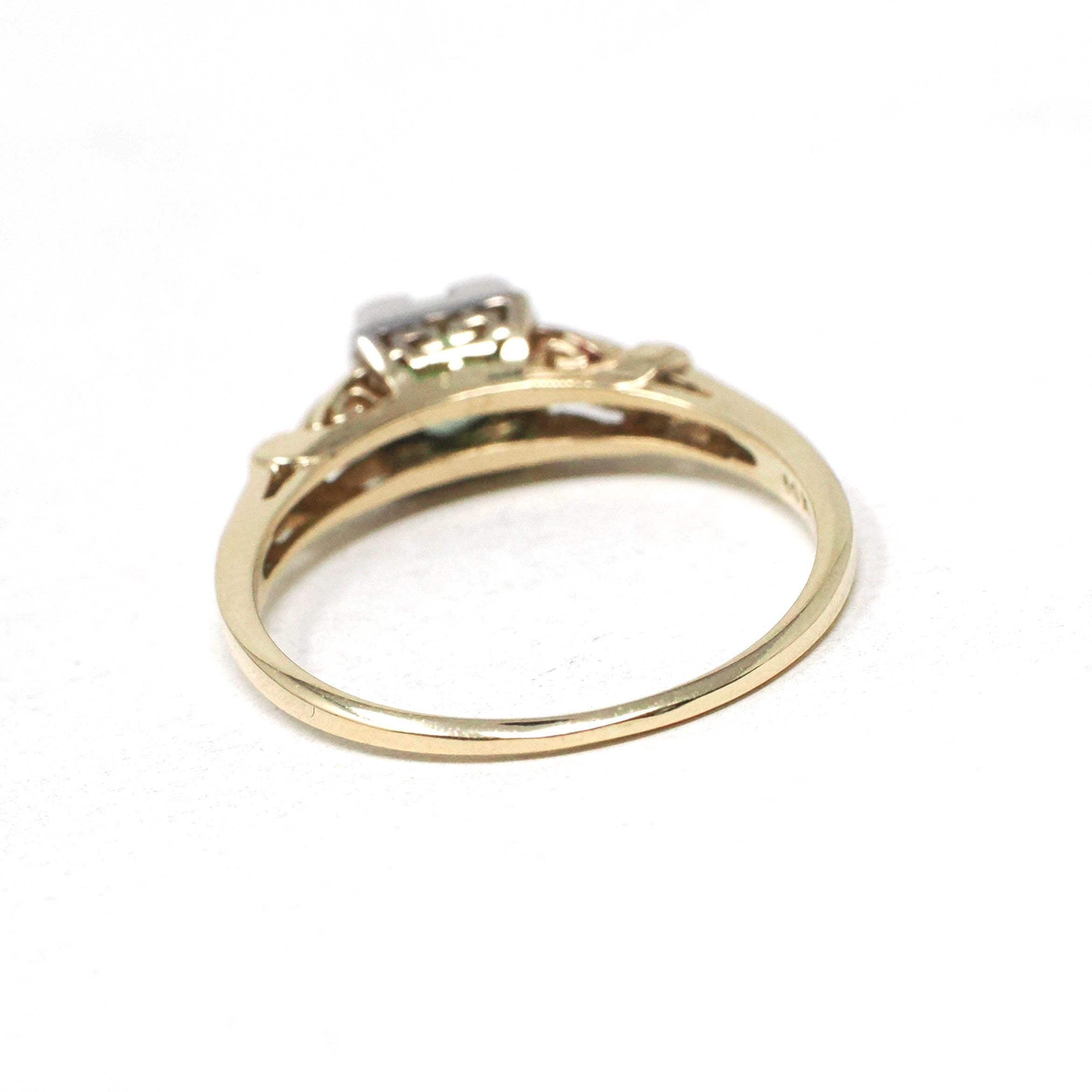 Vintage Tourmaline Ring - Mid Century Era 14k Yellow White Gold Natural Green Gem Engagement - Circa 1940s Size 6 3/4 Fine Two Tone Jewelry