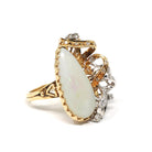 Vintage Opal & Diamond Ring - Retro Era 18k Yellow White Gold Gem Cocktail .23 CTW Accents - Circa 1970s Size 7 Two Tone Ribbon Fine Jewelry