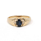 Modern Sapphire Ring - Vintage 14k Yellow Gold Natural Blue Gem & Diamond Accents - Estate Circa 1990s Era Size 6.75 Fine Statement Jewelry