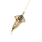 Edwardian Lavalier Pendant - Antique 10k Gold .02 CT Natural Diamond Black Enamel Charm Necklace - Circa 1910s Era Seed Pearl Fine Jewelry