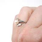 Vintage Pearl Ring - Mid Century 10k White Gold Cultured Organic 6 MM Gemstone - Circa 1960s Size 5 June Birthstone Leaf Motif Fine Jewelry