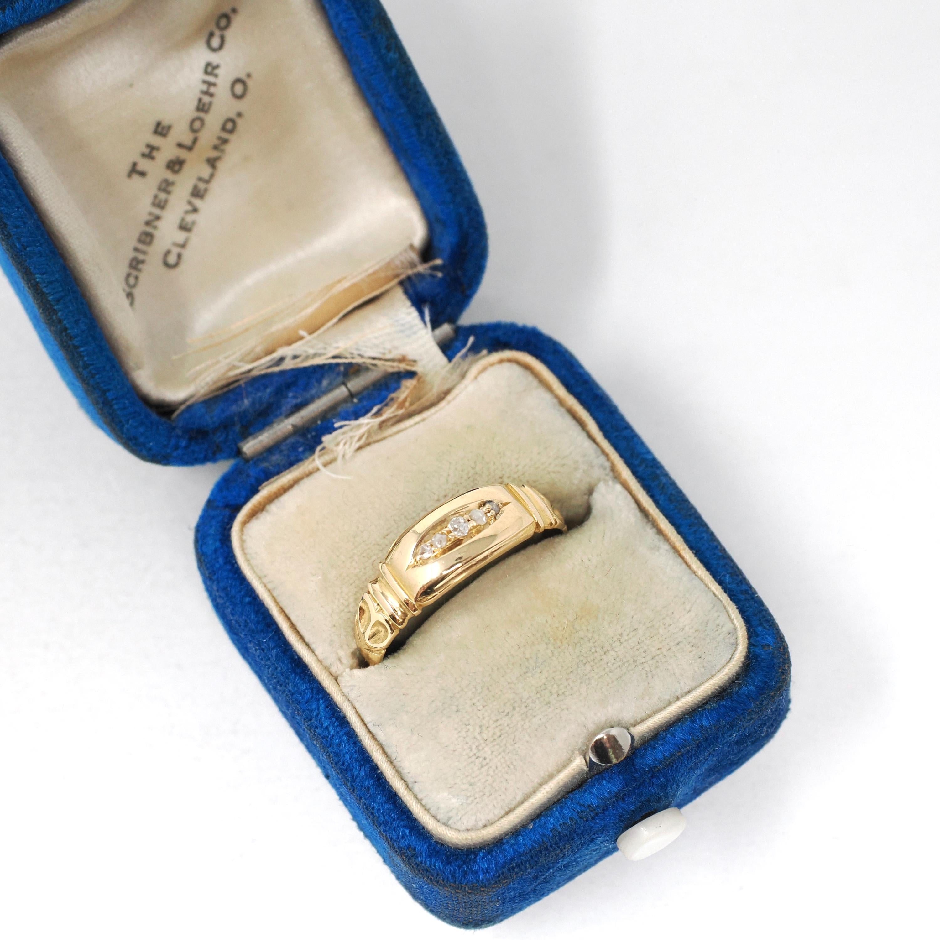 Antique Diamond Band - Victorian Era 18k Yellow Gold Natural Five Gemstone Ring - Hallmarked 1900 Size 6 1/2 Birmingham Fine Bridal Jewelry