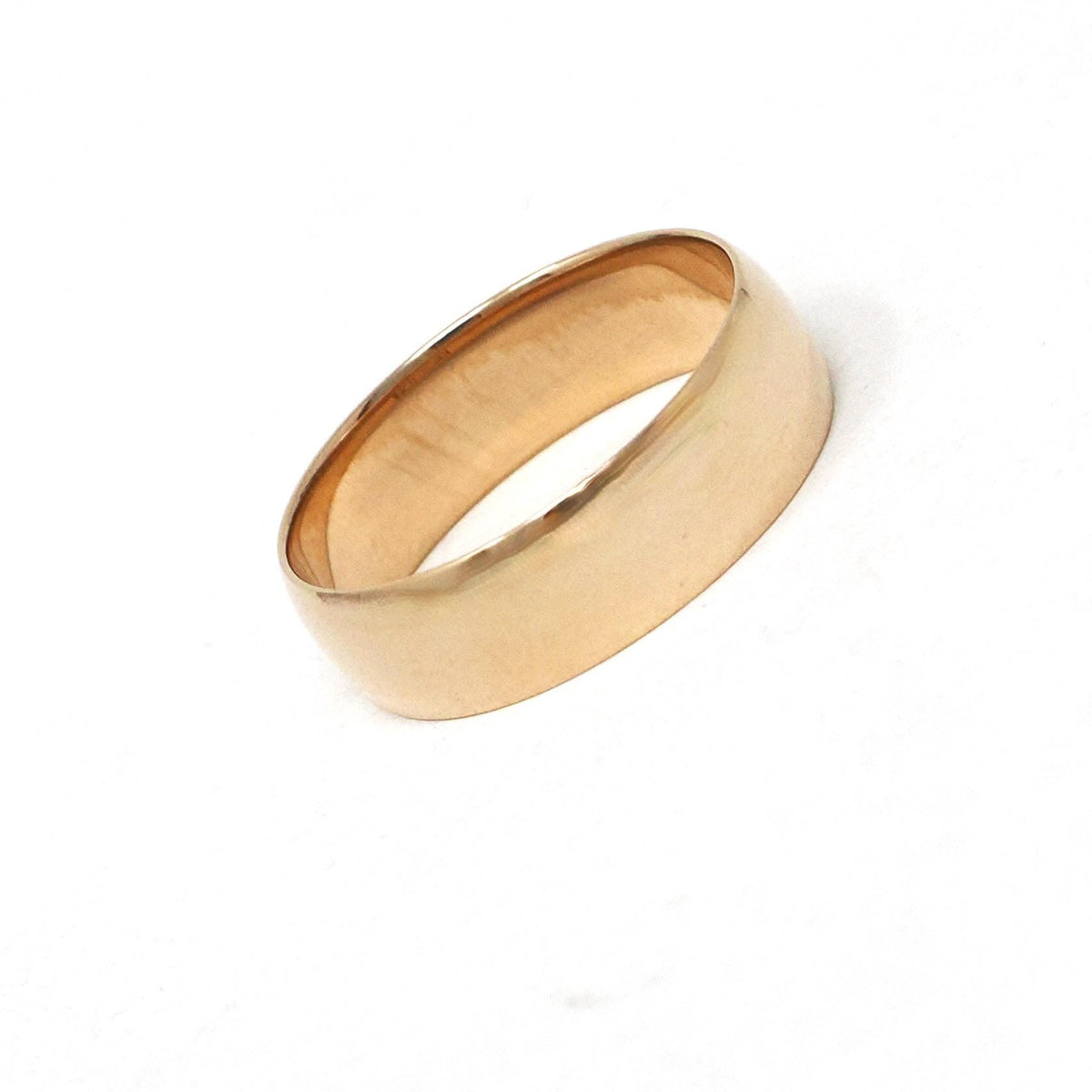 Vintage Wedding Band - Mid Century 14k Rosy Yellow Gold Plain Comfort Fit 5.2 MM Ring - Circa 1960s Size 5 Art Carved J.R. Wood Fine Jewelry
