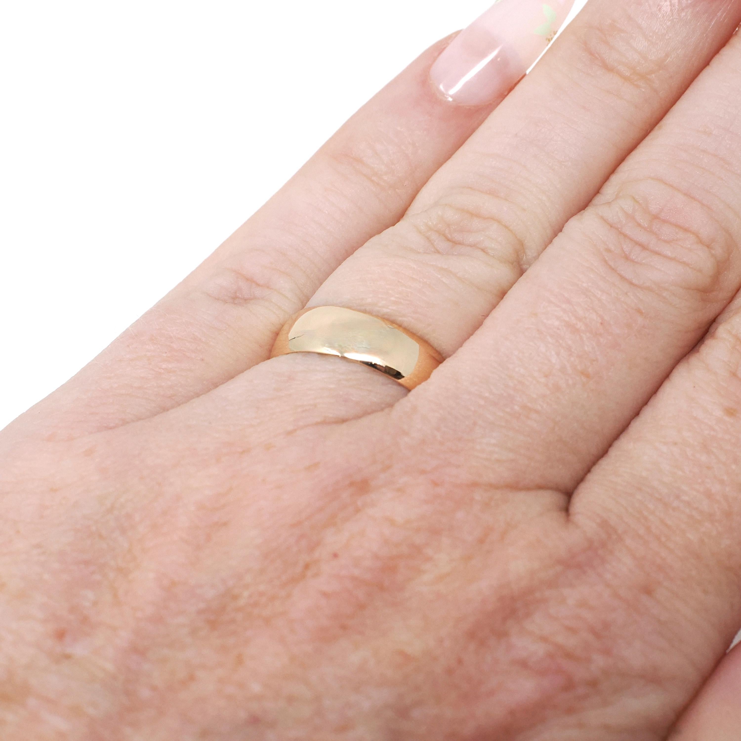 Vintage Wedding Band - Mid Century 14k Rosy Yellow Gold Plain Comfort Fit 5.2 MM Ring - Circa 1960s Size 5 Art Carved J.R. Wood Fine Jewelry