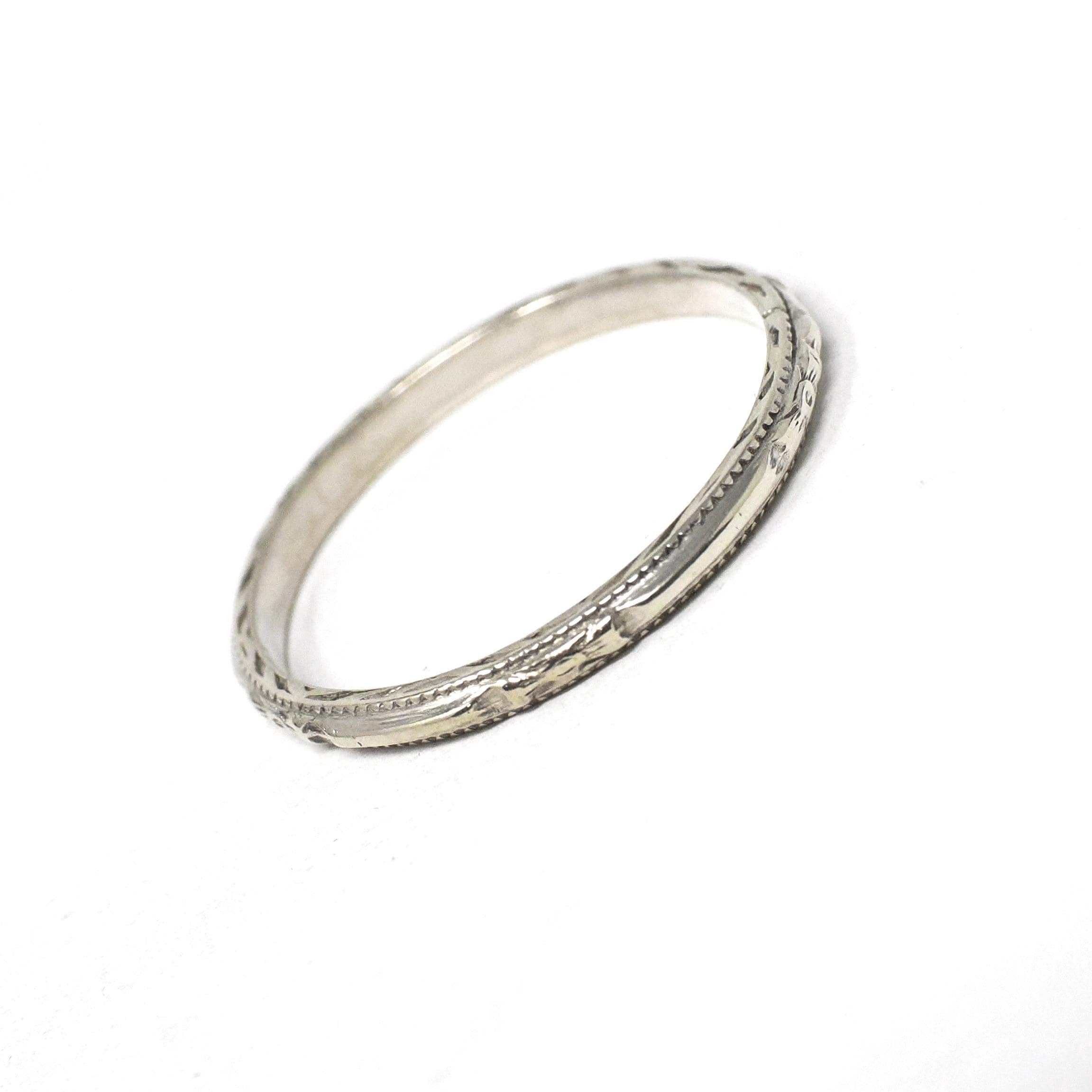 Vintage Bow Band - Art Deco Era Sterling Silver Milgrain 1.8mm Eternity Ring - Circa 1930s Size 6 1/2 Stacking Comfort Fit Fashion Jewelry