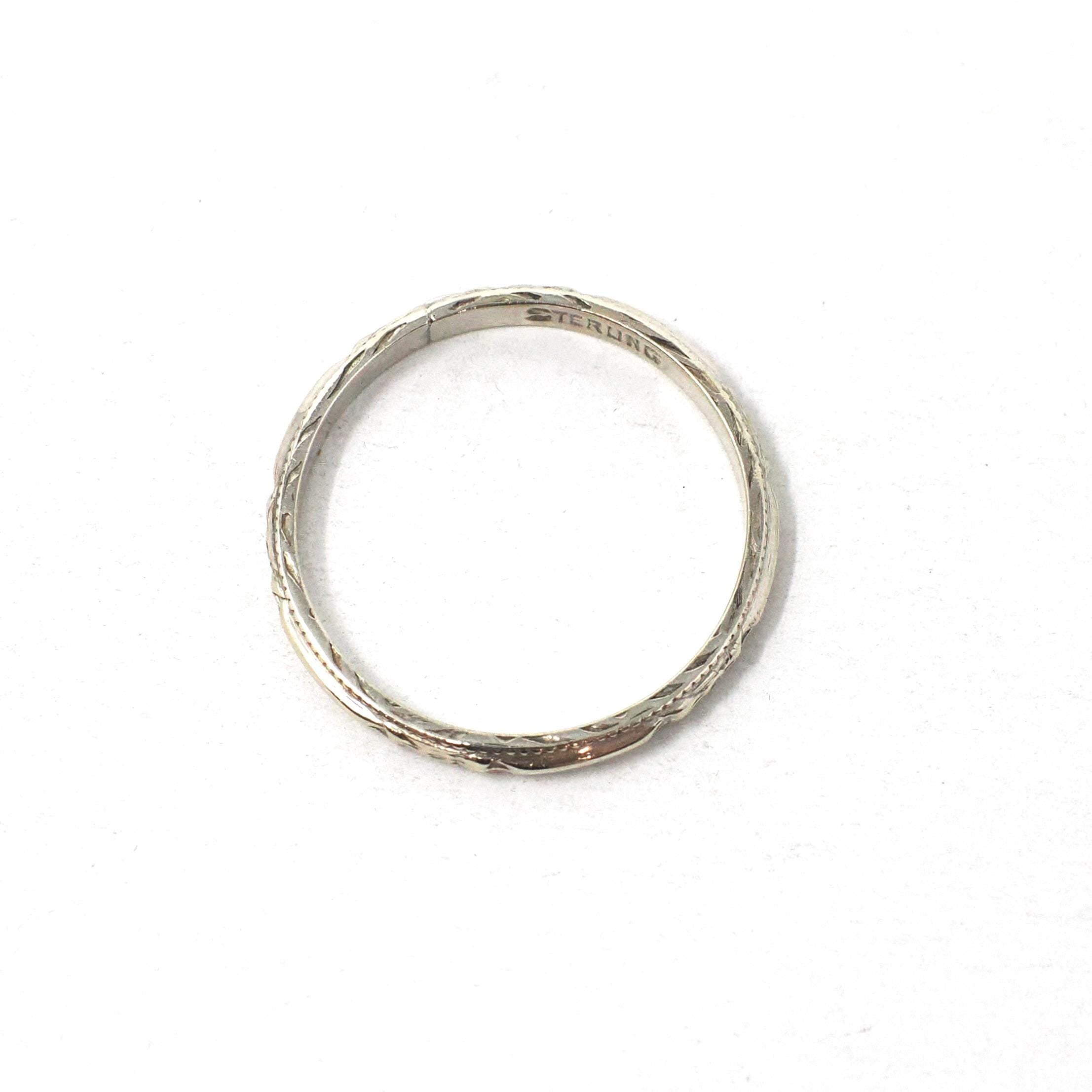 Vintage Bow Band - Art Deco Era Sterling Silver Milgrain 1.8mm Eternity Ring - Circa 1930s Size 6 1/2 Stacking Comfort Fit Fashion Jewelry