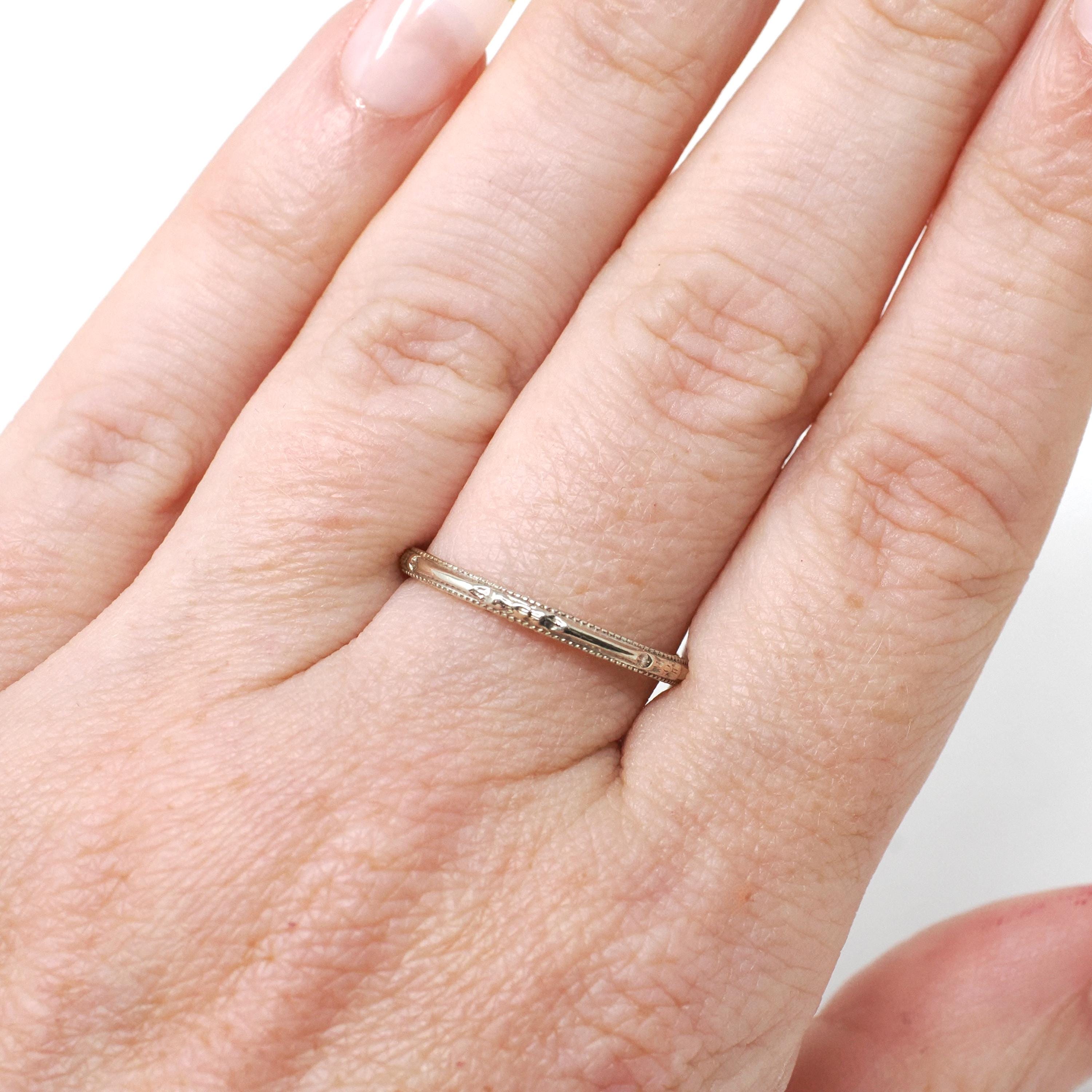 Vintage Bow Band - Art Deco Era Sterling Silver Milgrain 1.8mm Eternity Ring - Circa 1930s Size 6 1/2 Stacking Comfort Fit Fashion Jewelry