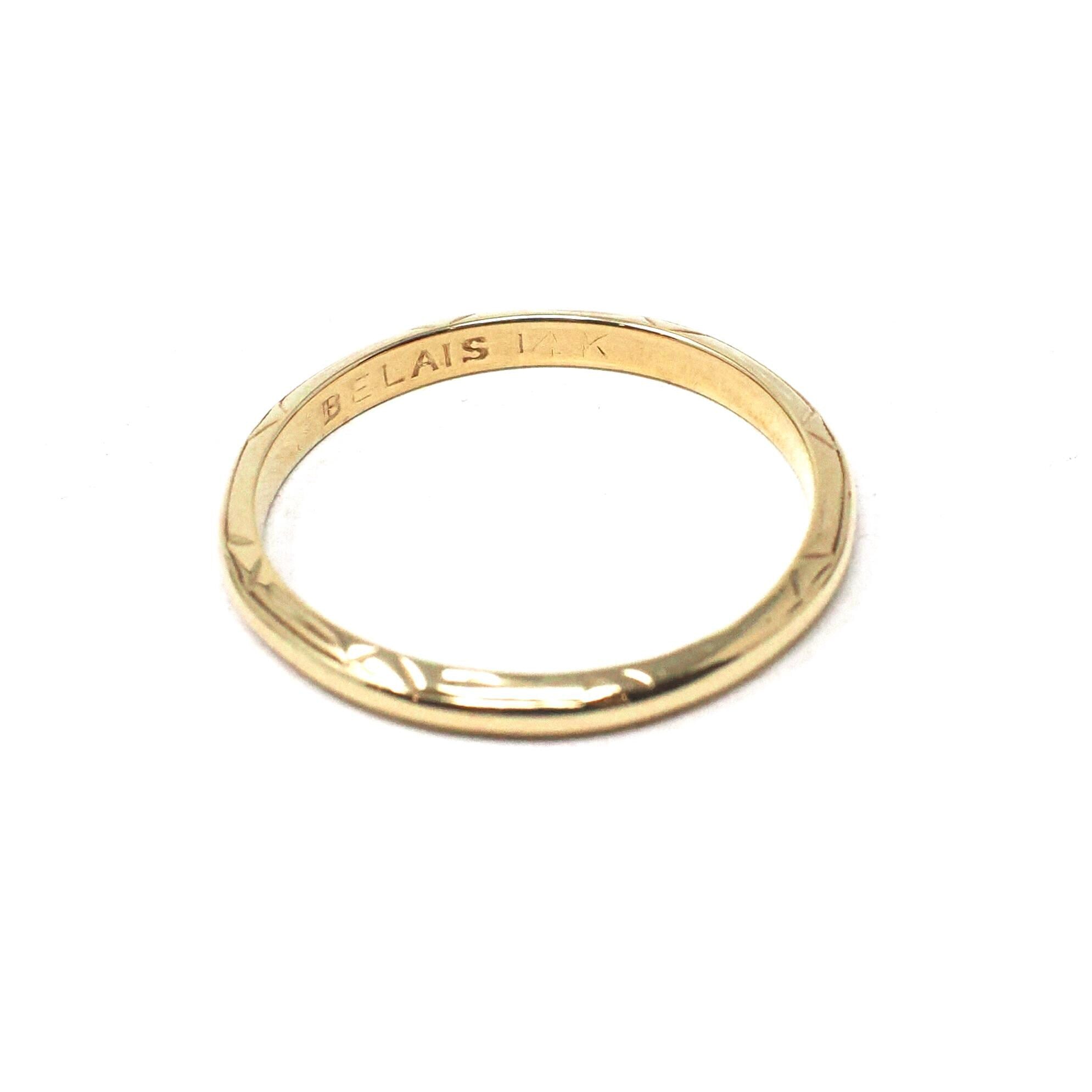 Vintage Wedding Band - Art Deco Era 14k Yellow Gold Milgrain Engraved 1.9mm Ring - Circa 1930s Size 5 3/4 Comfort Fit Fine Belais Jewelry