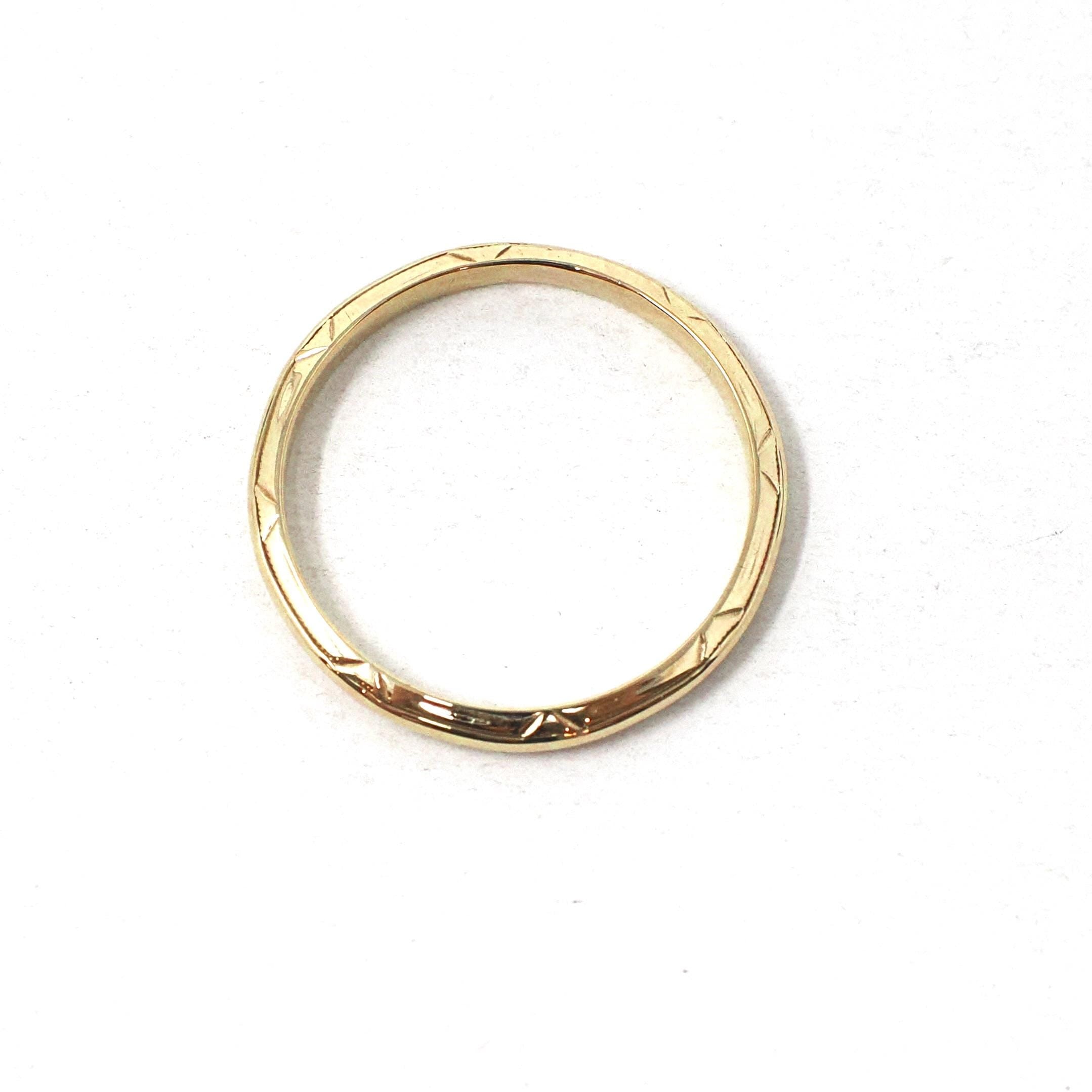 Vintage Wedding Band - Art Deco Era 14k Yellow Gold Milgrain Engraved 1.9mm Ring - Circa 1930s Size 5 3/4 Comfort Fit Fine Belais Jewelry