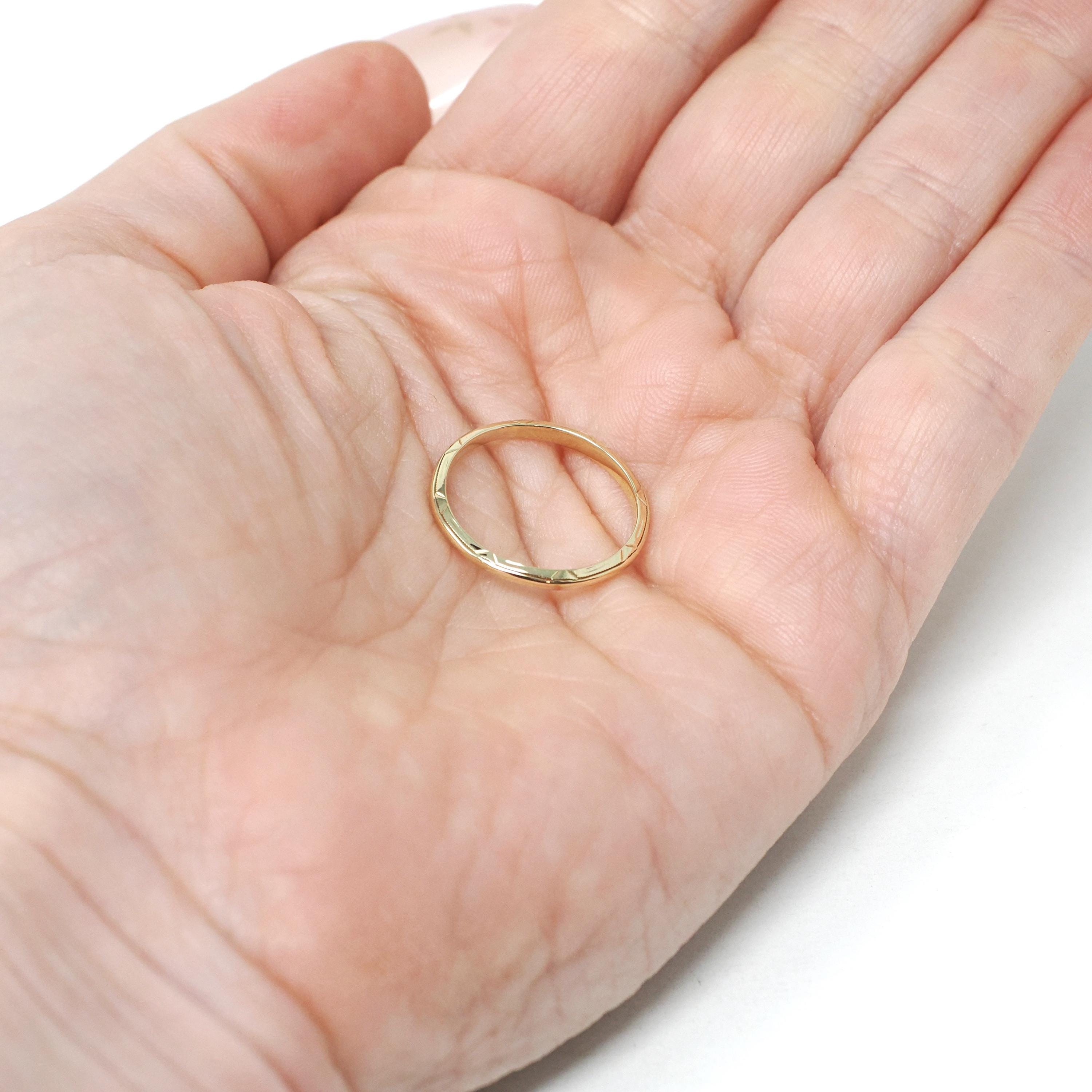 Vintage Wedding Band - Art Deco Era 14k Yellow Gold Milgrain Engraved 1.9mm Ring - Circa 1930s Size 5 3/4 Comfort Fit Fine Belais Jewelry
