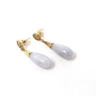 Jadeite Drop Earrings - 14k Yellow Gold Natural Teardrop Gemstones - Lavender Jade Circa 80s Era Pierced Friction Post Fu Luck Fine Jewelry