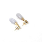 Jadeite Drop Earrings - 14k Yellow Gold Natural Teardrop Gemstones - Lavender Jade Circa 80s Era Pierced Friction Post Fu Luck Fine Jewelry