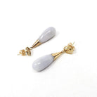 Jadeite Drop Earrings - 14k Yellow Gold Natural Teardrop Gemstones - Lavender Jade Circa 80s Era Pierced Friction Post Fu Luck Fine Jewelry