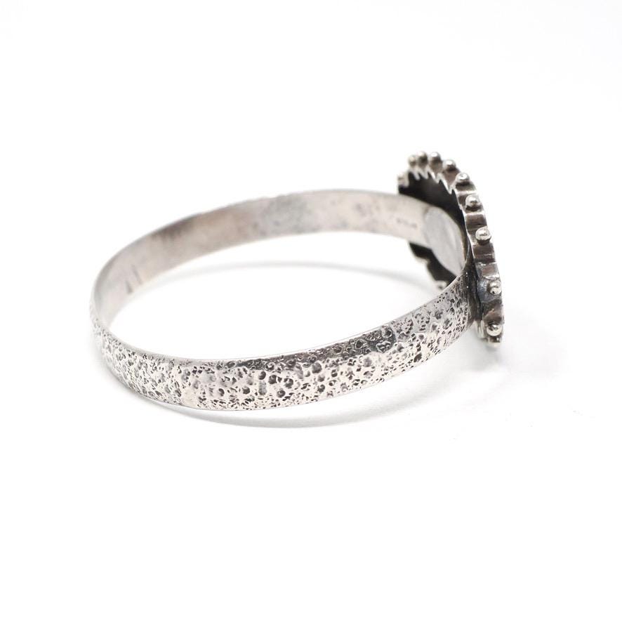 Antique Flower Bracelet - Mid Century Sterling Silver Hammered Bangle - Circa 1890s Era Converted Floral Plate ID Style Fashion Jewelry